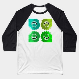 Goofy Green Jelly Monster Emoji Pixel Smiling Face Baseball T-Shirt